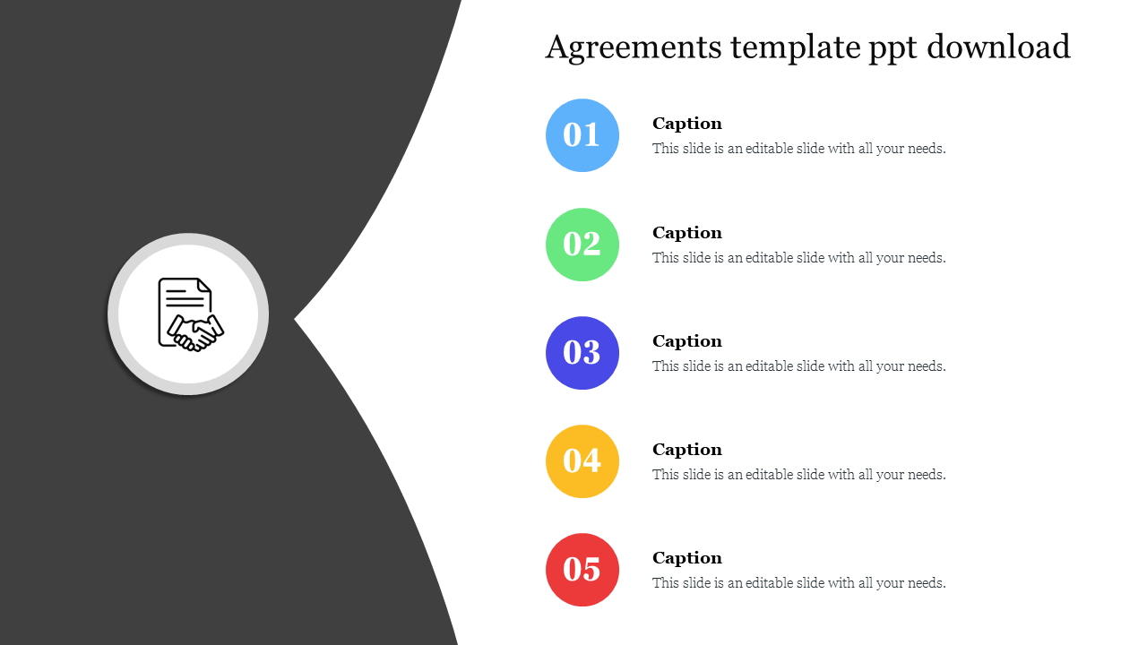 Engaging Agreements template ppt download With Five Nodes
